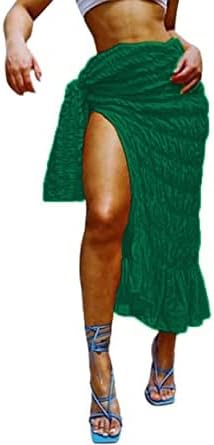 Avanova Women's Tie Side Ruffle Trim Sarong Coverup Beach Ruched Split Thigh Midi Skirt - Image 6